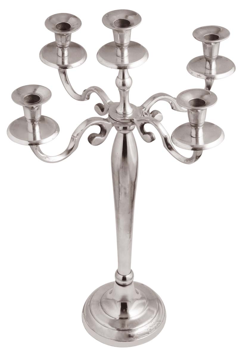 24” Aluminum Candelabra with 5 Holders – Steel Finish – Antique-Look Home Décor / Gifts
